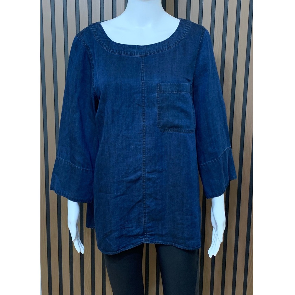 Soft Surroundings Tencel Lyocell Denim Tunic Top Indigo Blue M Lagenlook